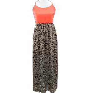 Charming Charlie Hot Pink Leopard Maxi Criss Cross Strap Tank Dress Size Small